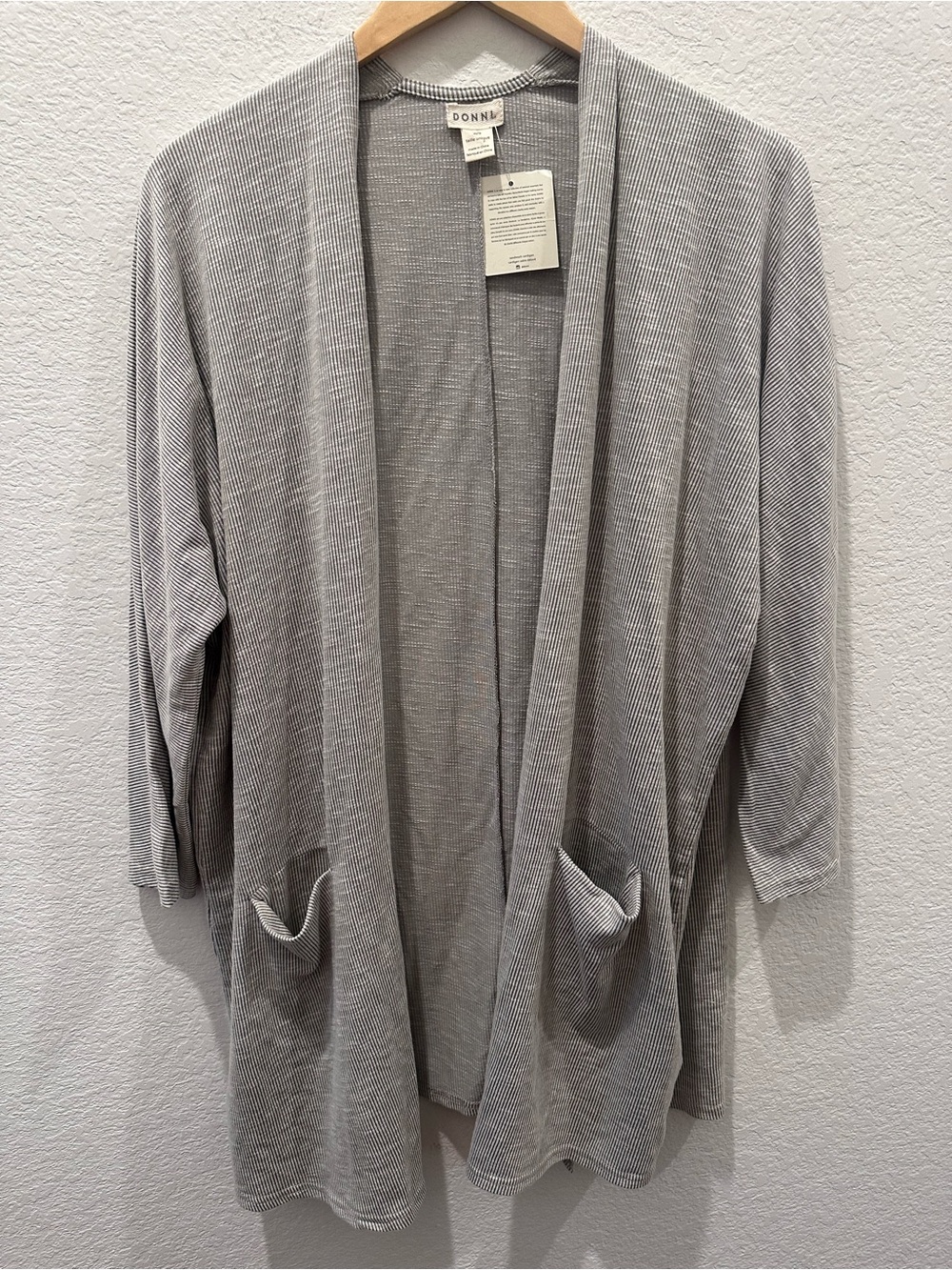 Donni‎ Ribbed Open Front Cardigan Gray One Size Pocket Duster Layering Sweater